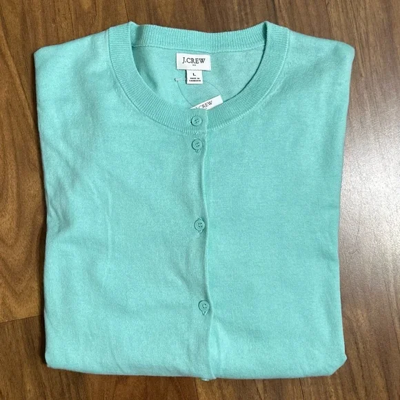 J. Crew Green Long Sleeves Cardigan Sweater Classic Knit Size L - Picture 1 of 10
